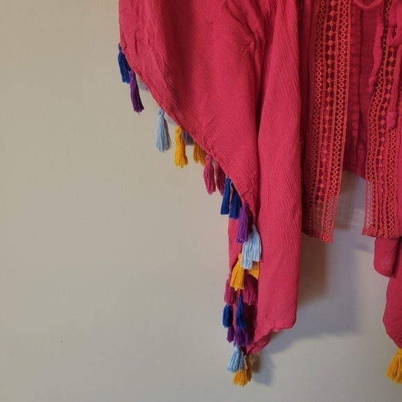 Michael Stars Tassels For All Ruana Cover Up in Pink Punch - Picture 4 of 7